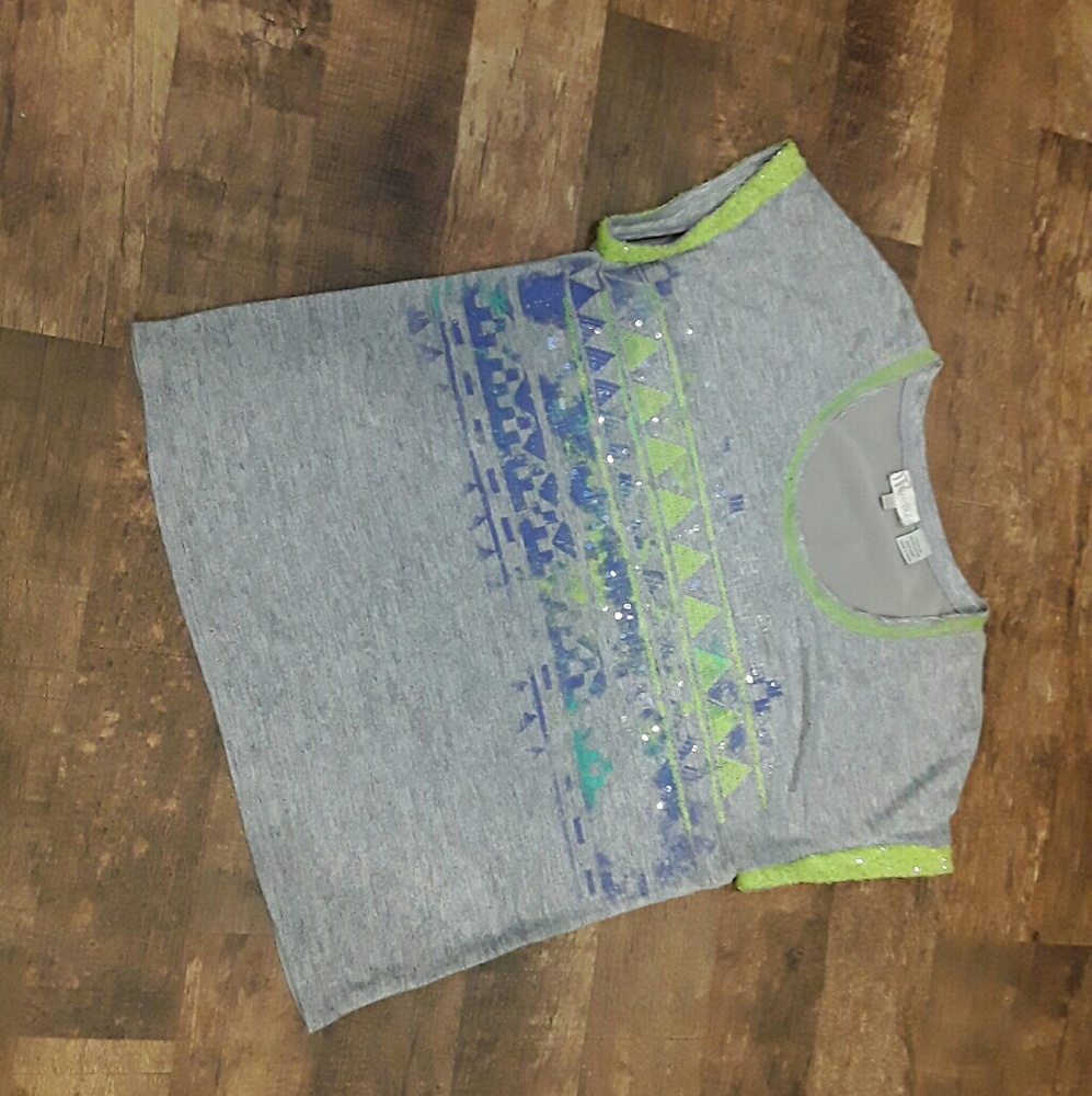 Miss Me women cotton blend blouse t-shirt top gray size L